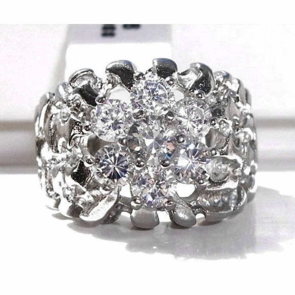 STAINLESS STEEL Men's Nugget CZ Cluster Ring - Picture 2 of 12